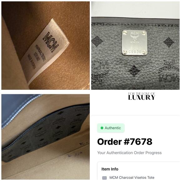 MCM Monogram Visetos Top Zip Shopper Tote Grey - Picture 11 of 16